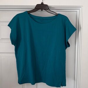 Eileen Fisher Vibrant Teal Short Sleeve Top XL 100% Organic Cotton